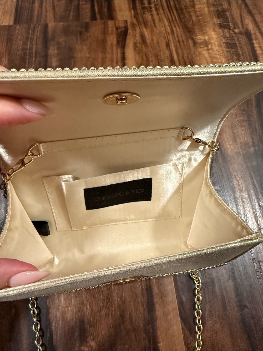 Jessica McClintock Gold Crystal-Embellished Evening Clutch - Picture 6 of 6